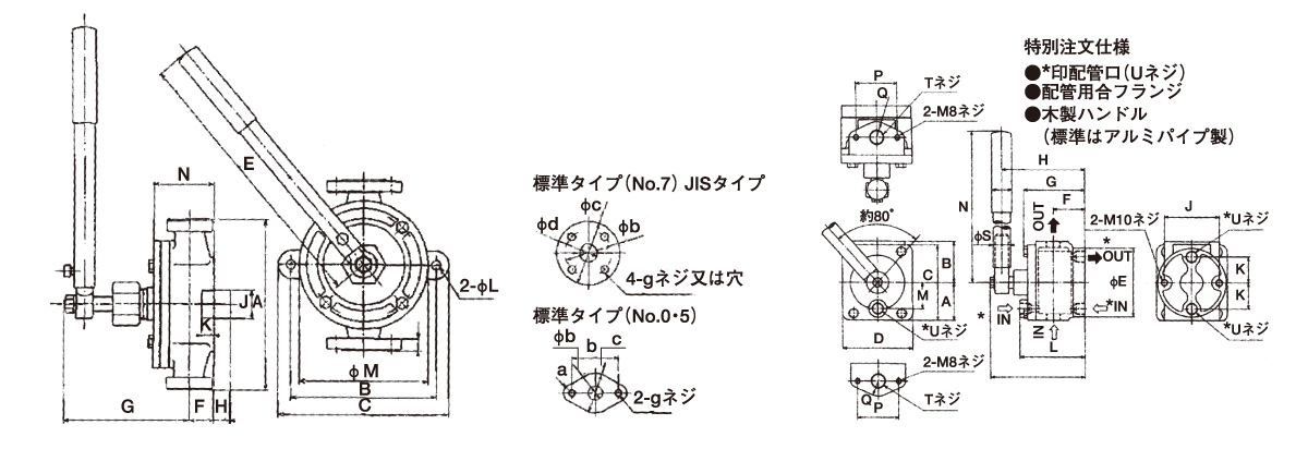 ウイングポンプ ヤツナミ印〈15A〜50A/全砲金〉の図面 ウイングポンプ ヤツナミ印〈15A〜50A/全砲金〉の図面