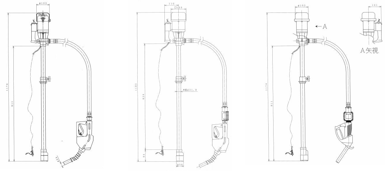 電動式ドラムポンプ FA-100シリーズの図面 電動式ドラムポンプ FA-100シリーズの図面