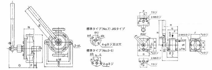 ウイングポンプ キング印〈15A〜50A/要部砲金〉の図面 ウイングポンプ キング印〈15A〜50A/要部砲金〉の図面